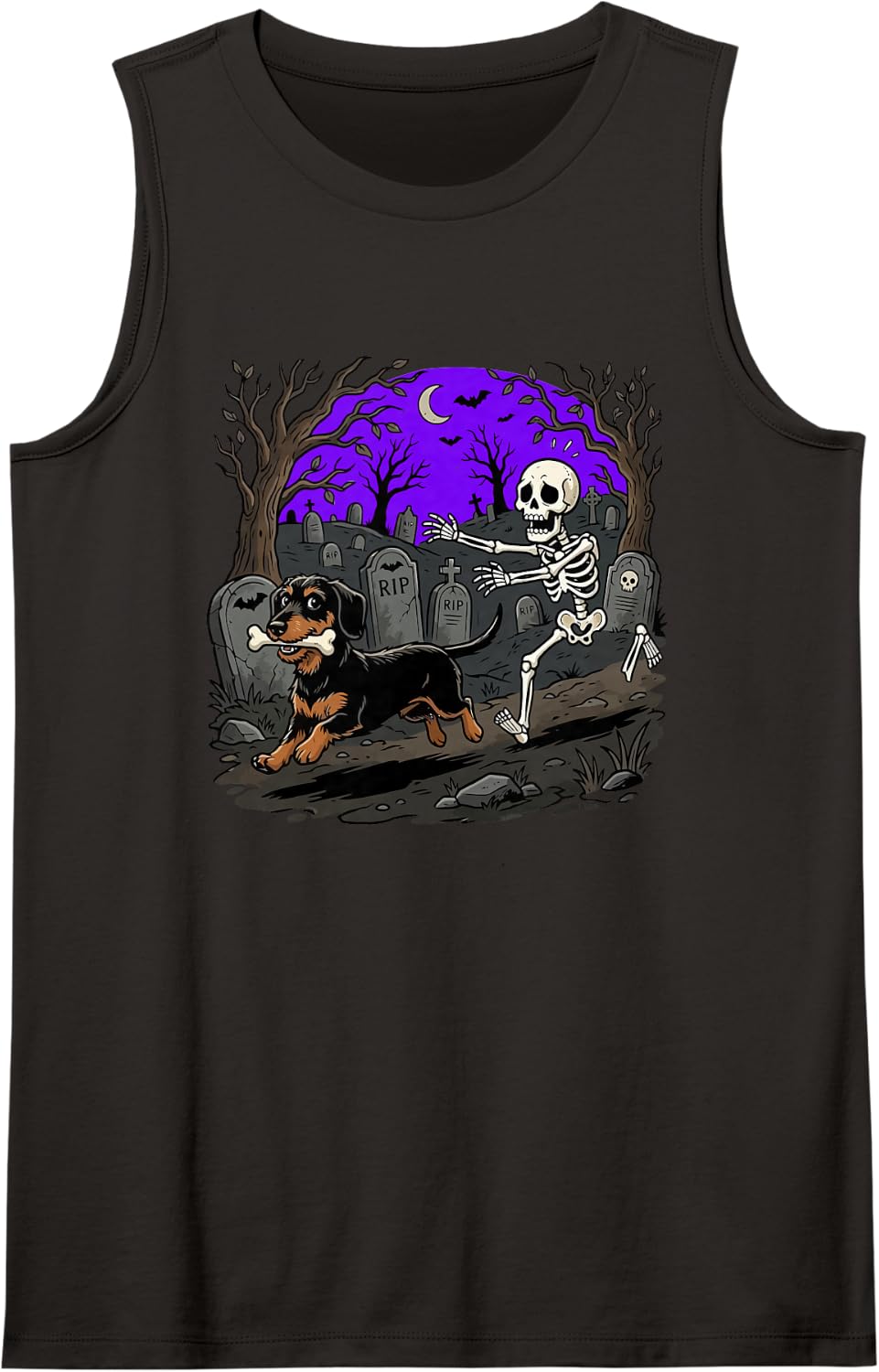 Wiener Dog Dachshund Skeleton Halloween Sleeveless Tank Top - Black