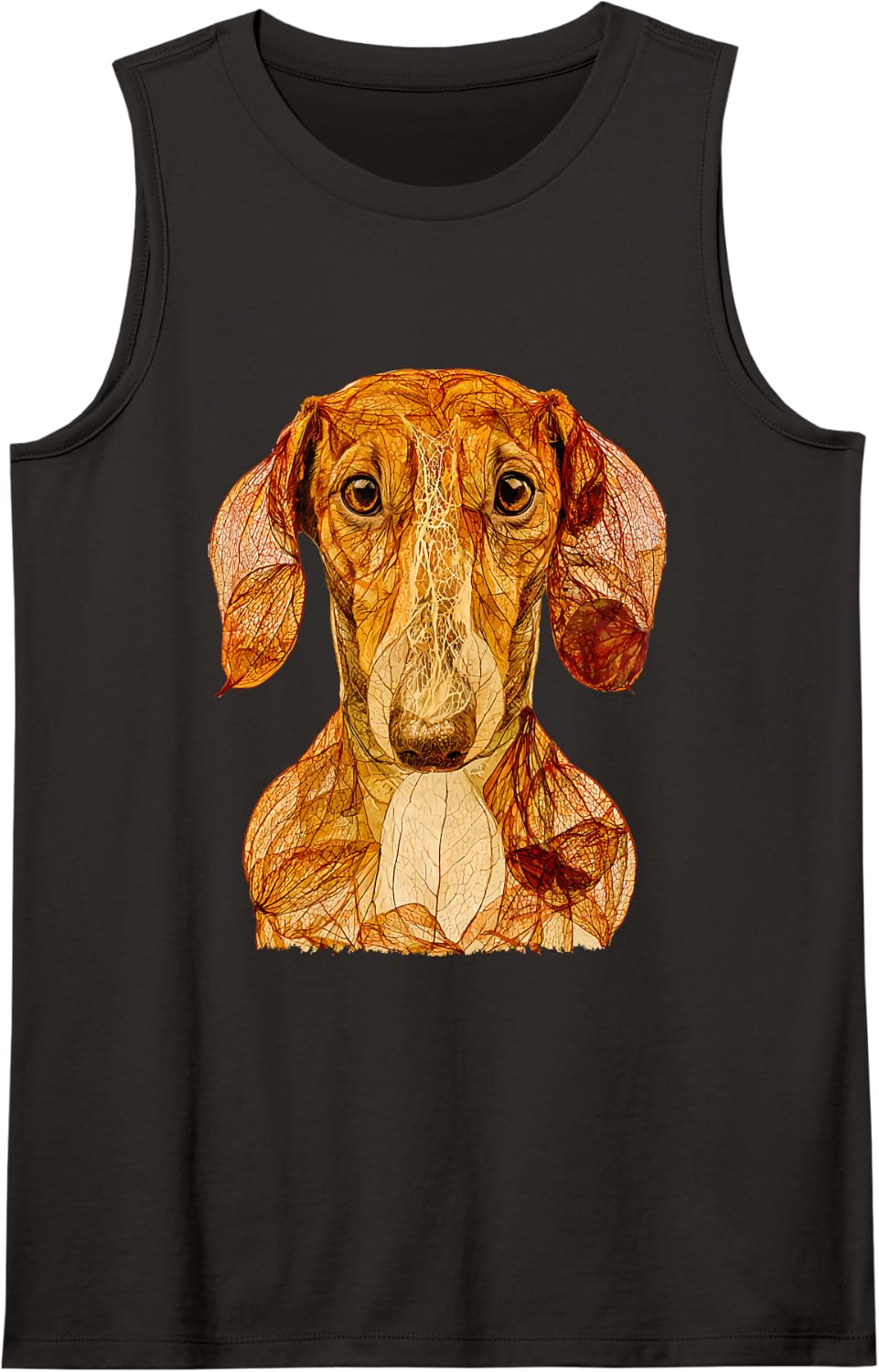 Dachshund with Fall Leaves Artistic Weenie Autumn Dog Art Sleeveless Tank Top - Black