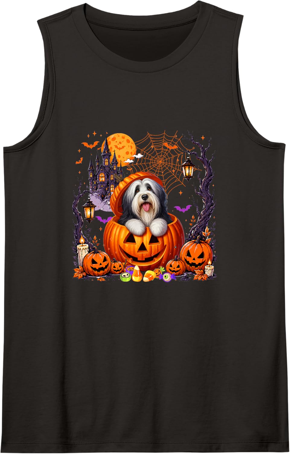 Bearded Collie Inside Horror Carved Pumpkins Halloween Owner Tank Top - Black