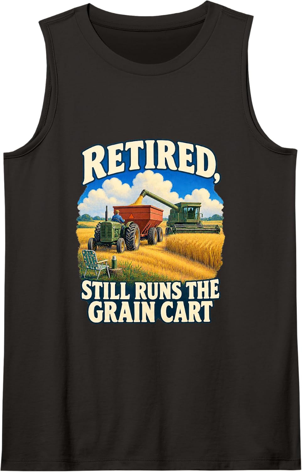 Retired Farmer Grain Cart Harvest Role Sleeveless Tank Top - Black