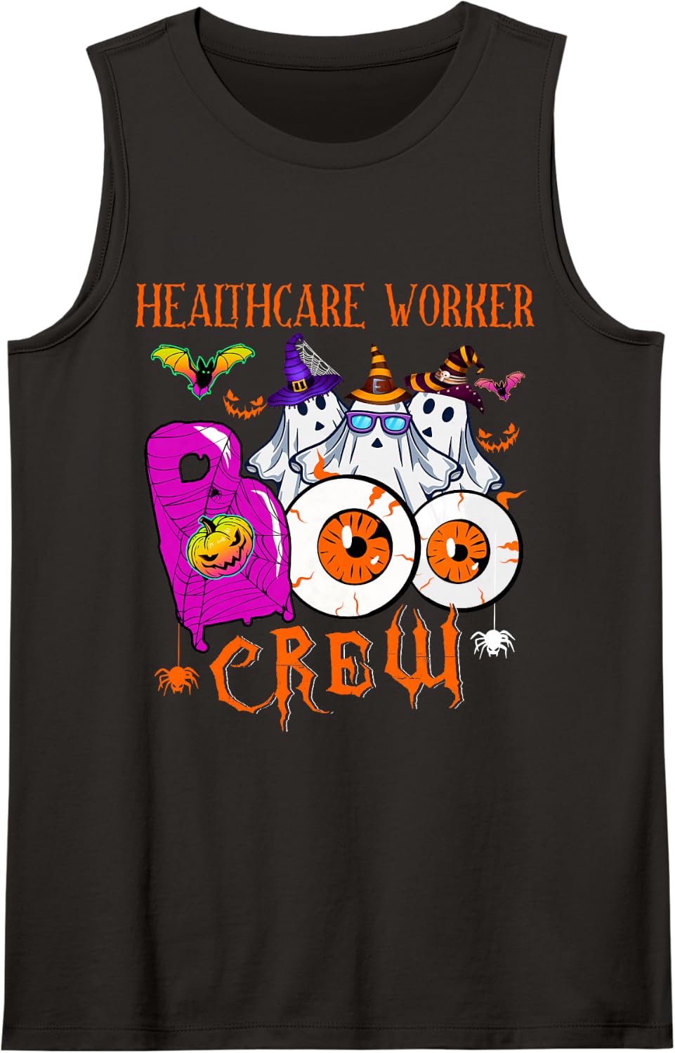 Healthcare Worker Boo Funny Crew Halloween Boo Ghosts Lover Sleeveless Tank Top - Black