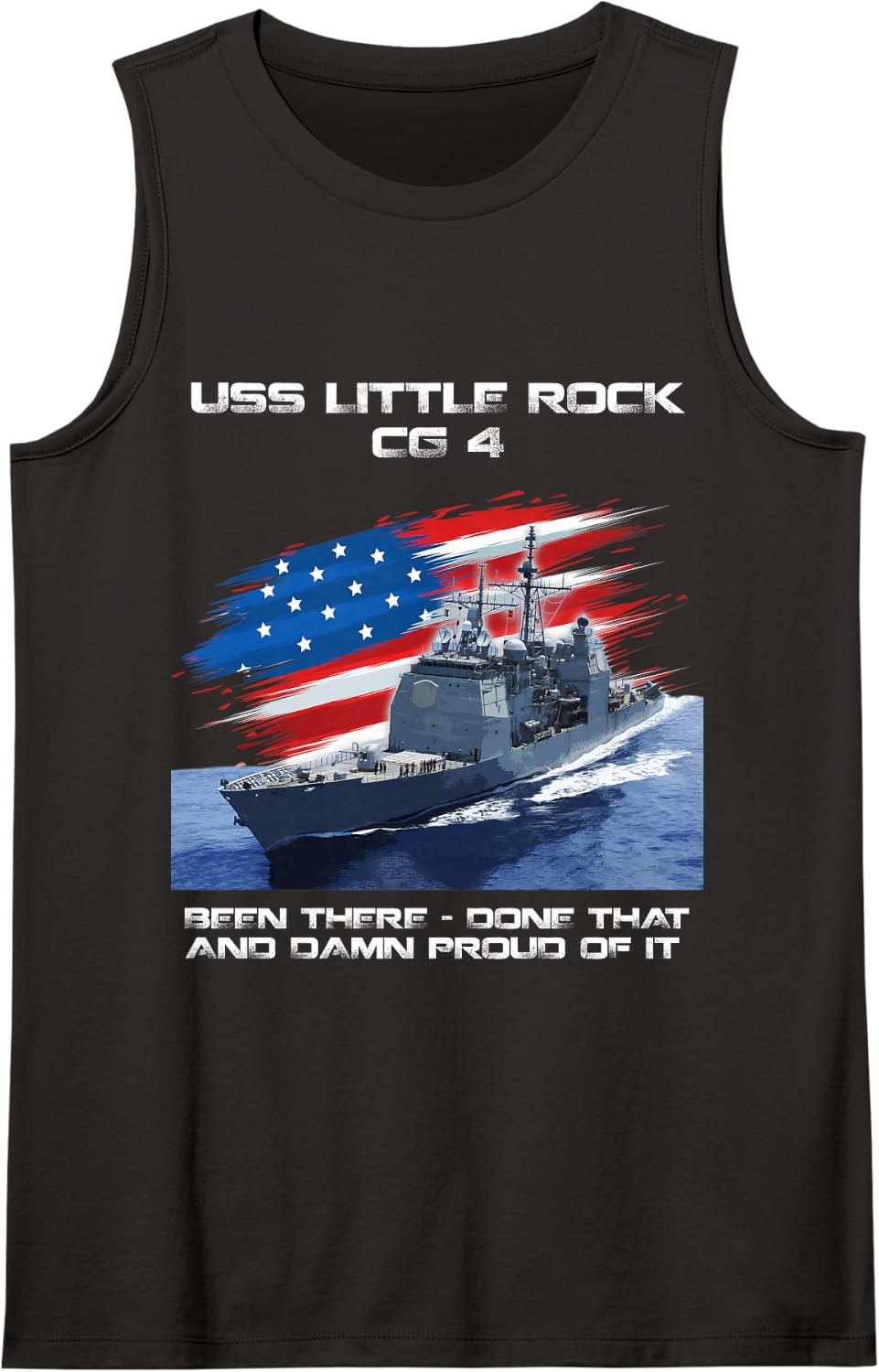 USS Little Rock CG-4 Class Cruiser American Flag Veteran Sleeveless Tank Top - Black