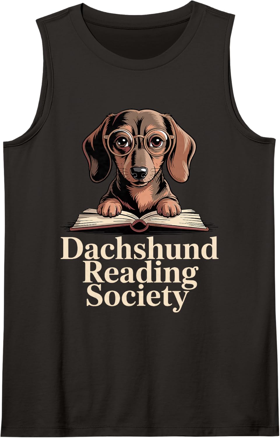 Dachshund Reading Society Wiener Dog Bookworm Sleeveless Tank Top - Black