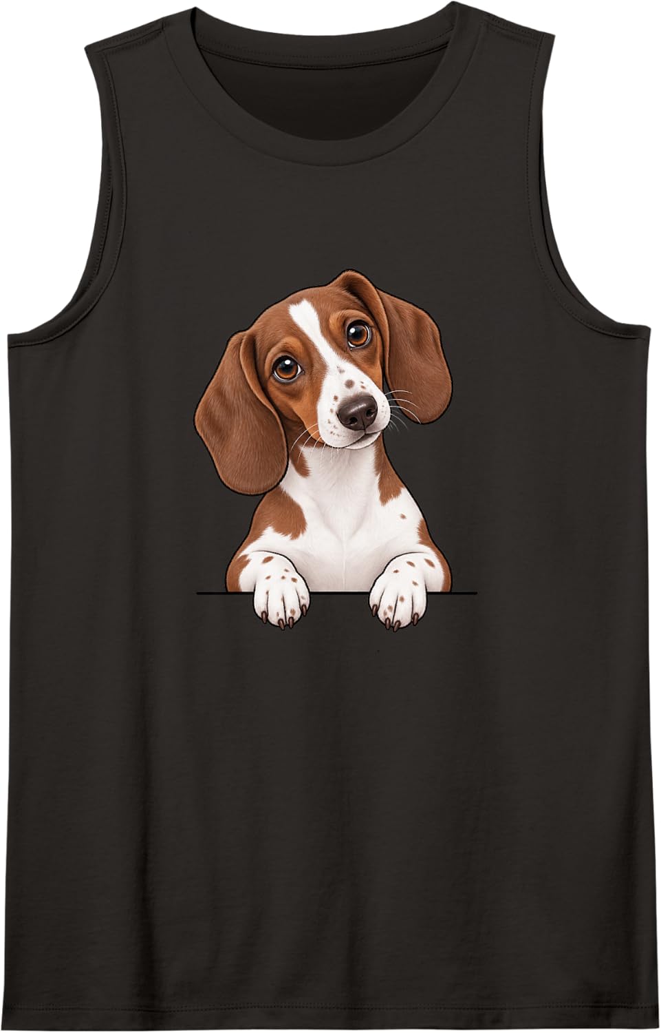 Cute Womens Girls Moms Pocket Brown Piebald Dachshund Lover Sleeveless Tank Top - Black