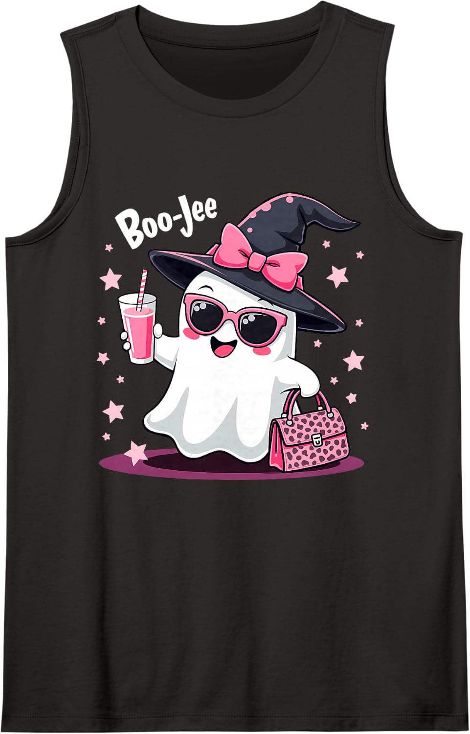 Boo-JEE Ghost Witch Glamorous Halloween Cute Fashion Ghost Sleeveless Tank Top - Black