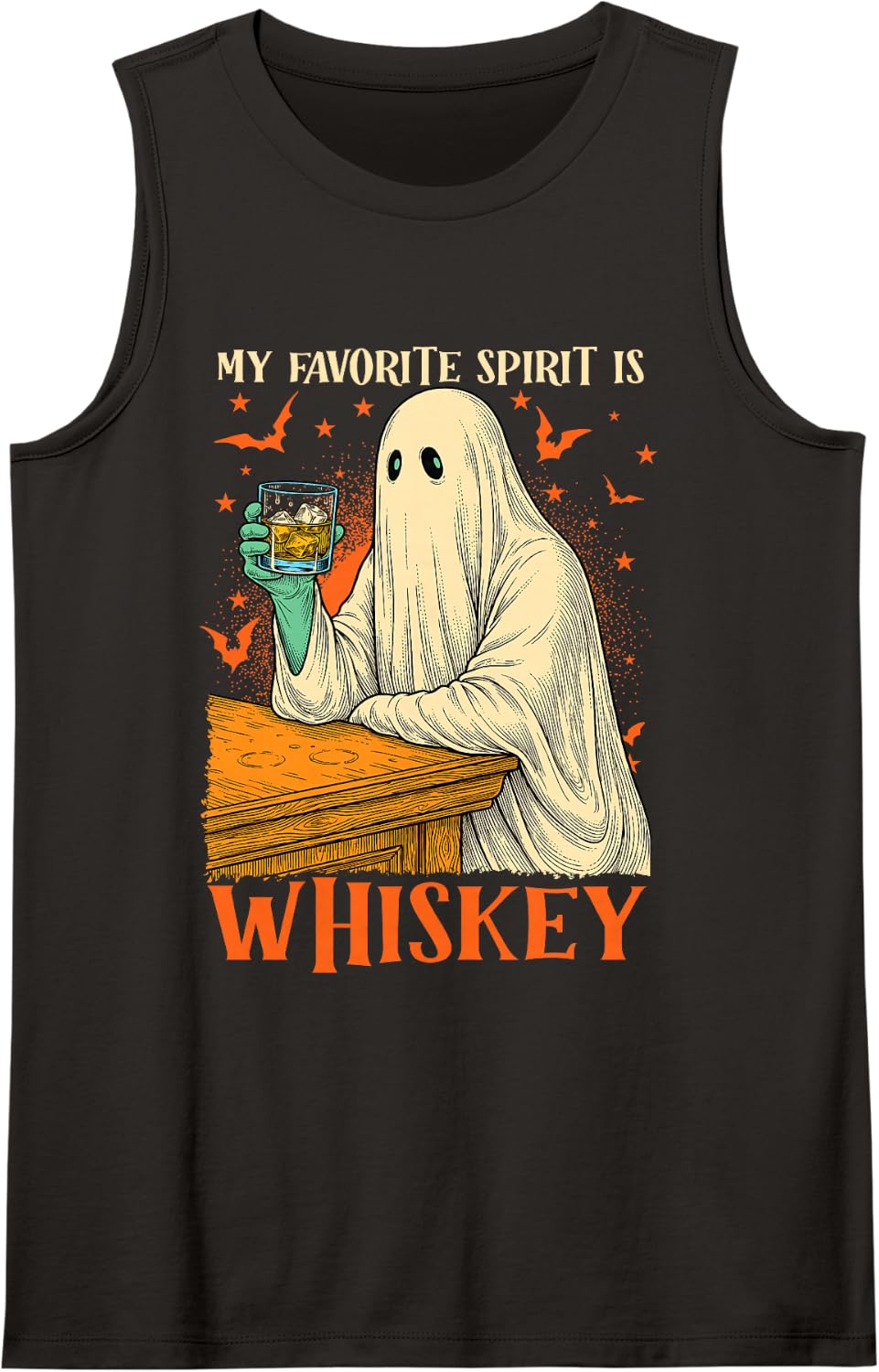 Halloween Whiskey Favorite Spirit Funny Ghost Drinking Party Sleeveless Tank Top - Black
