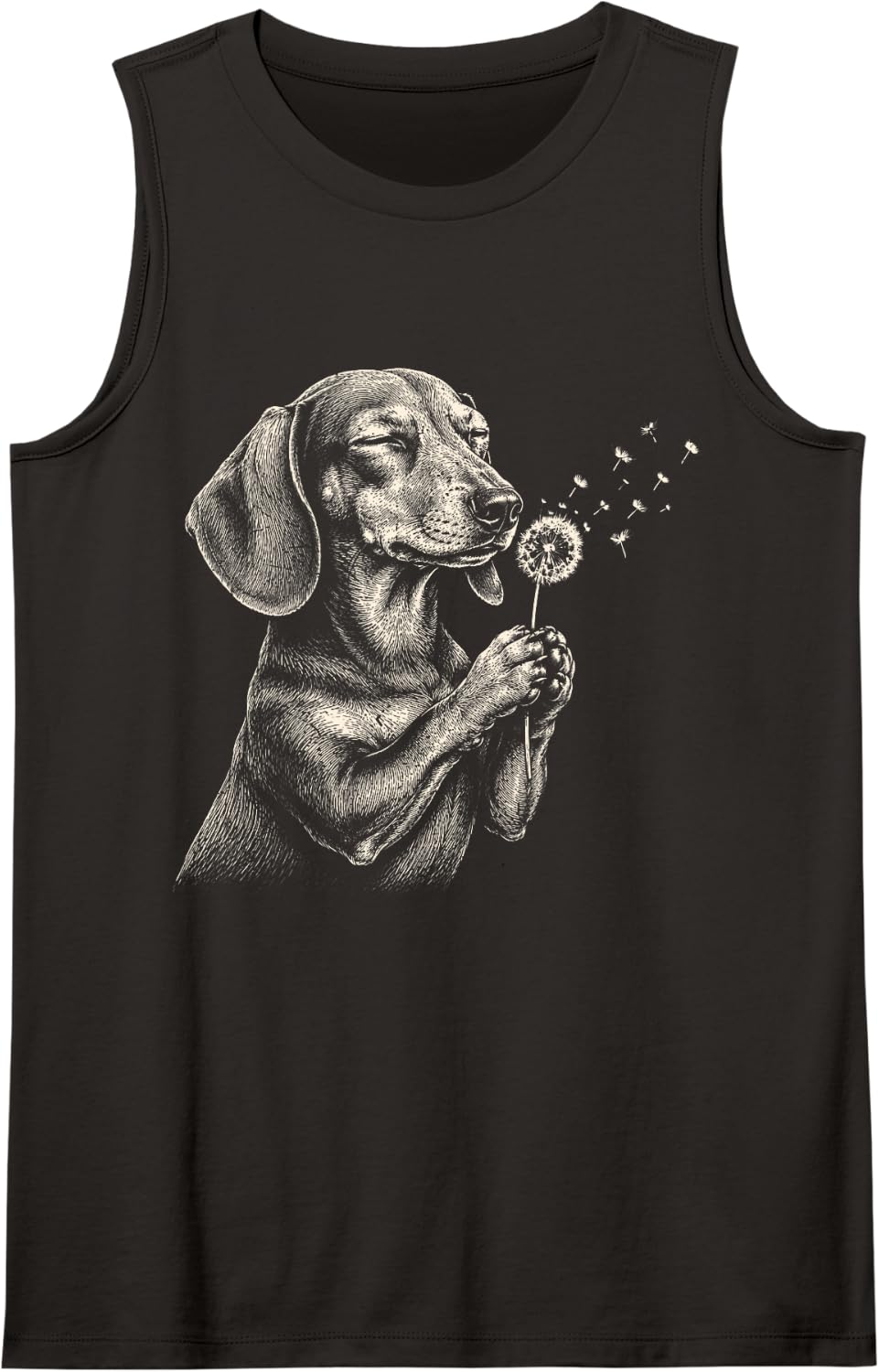 Dachshund Blowing Dandelion Vintage 90s Dog Lover Tank Top - Black