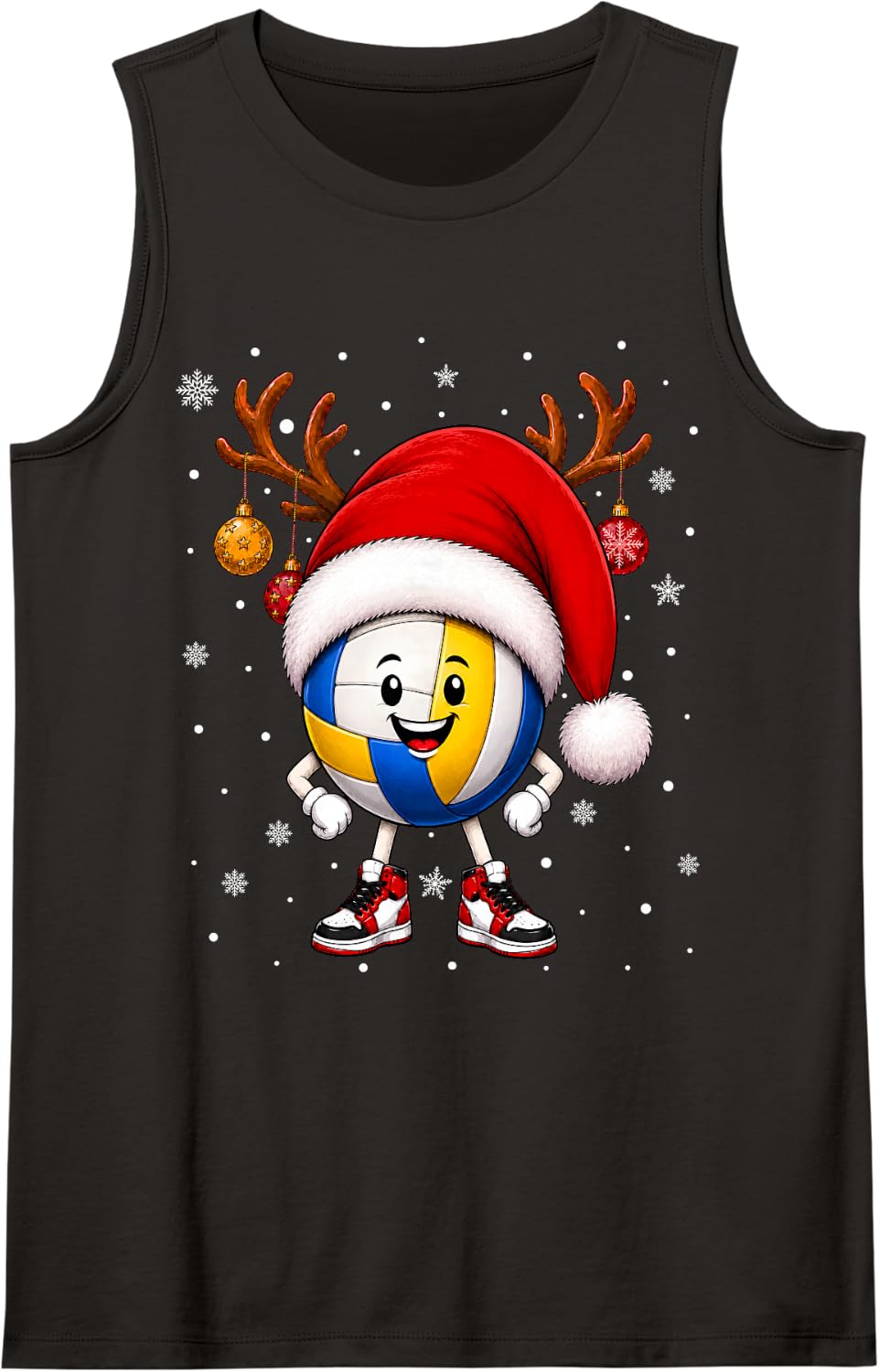 Volleyball Christmas Santa Hat Scarf Festive Fun Sports Xmas Tank Top - Black