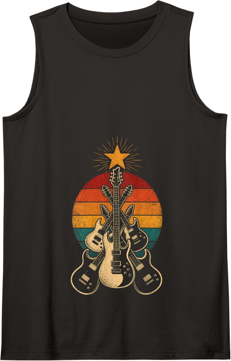 Guitar Christmas Tree Retro Vintage Guitarist Gift Tank Top - Black