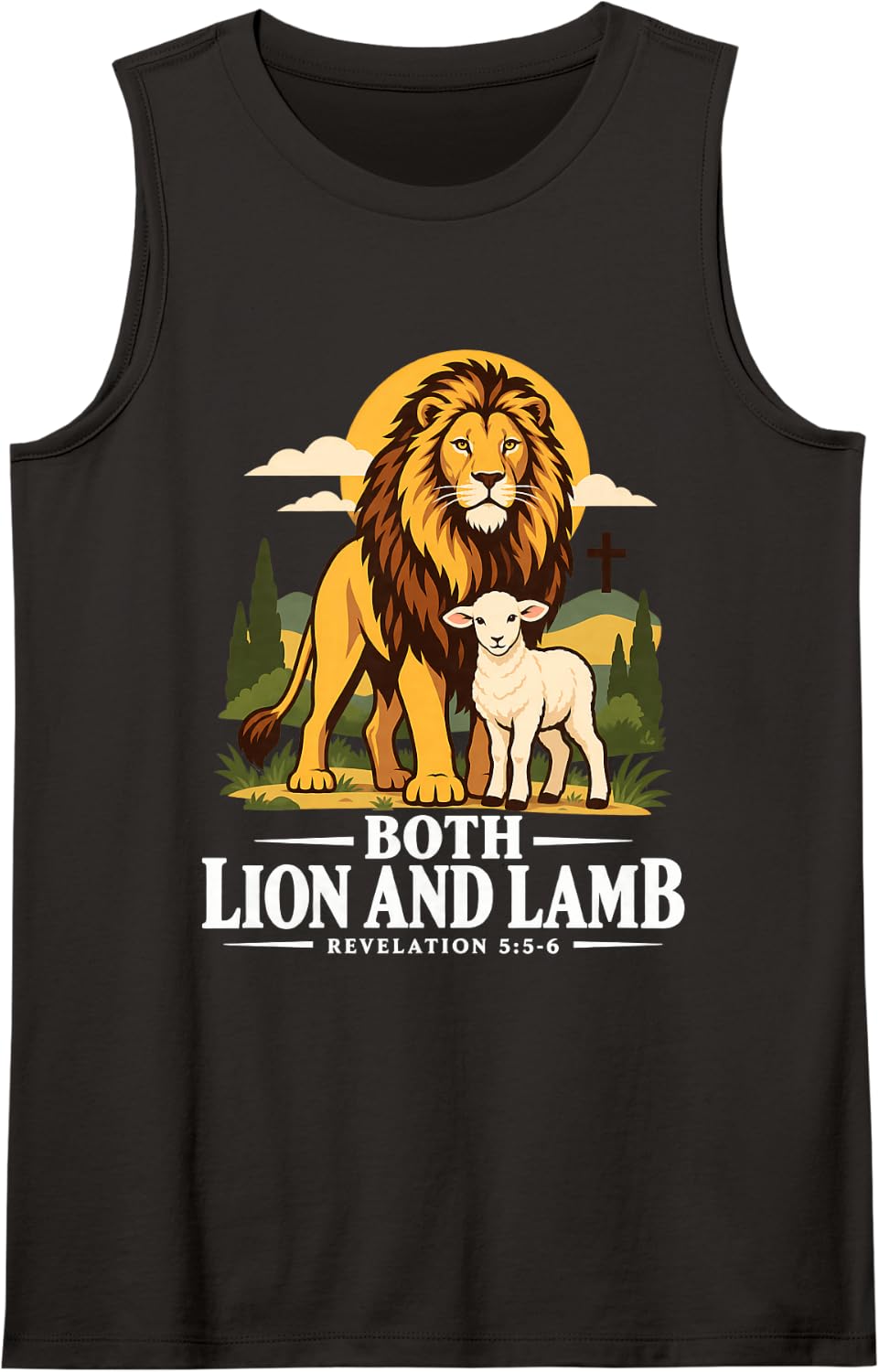 Lion and Lamb Revelation 5:5 Christian Faith Sleeveless Tank Top - Black