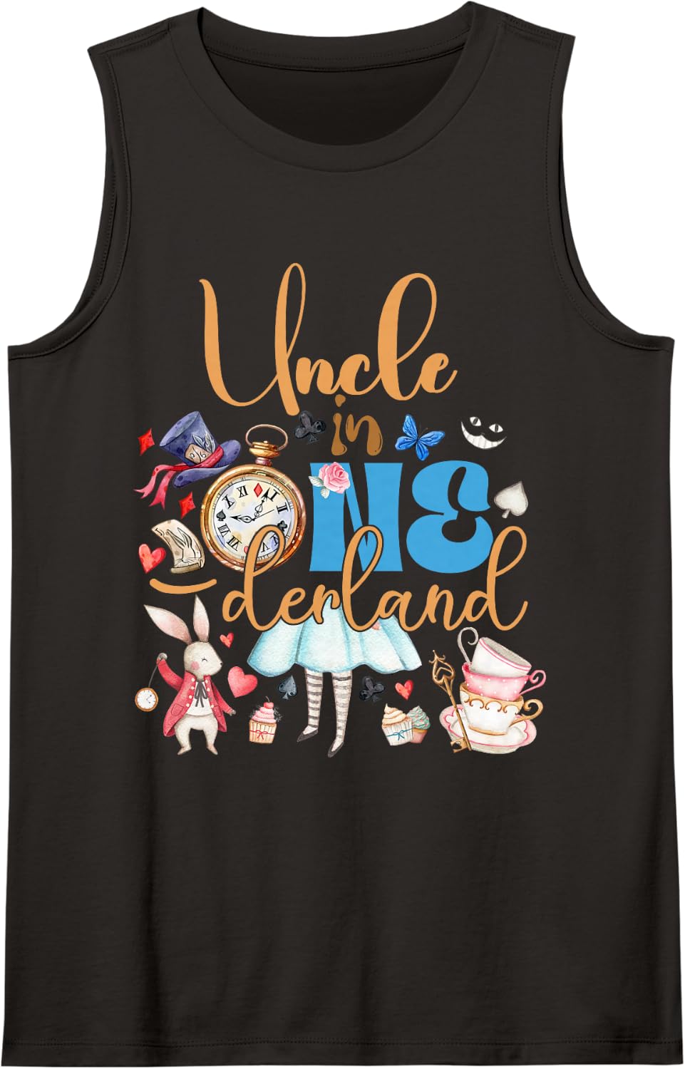 Alice Uncle in ONEderland Birthday Family Sleeveless Tank Top - Black