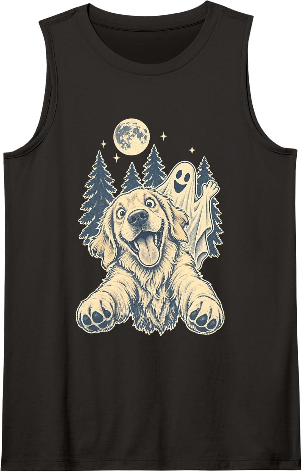 Golden Retriever Ghost Selfie Halloween Dog Mom Sleeveless Tank Top - Black