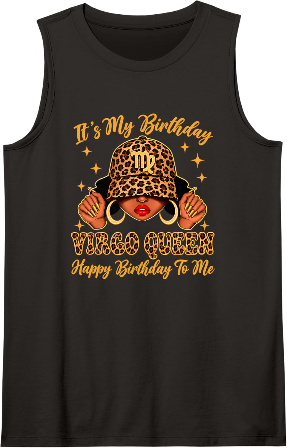 Virgo Queen Afro Girl Leopard Zodiac It's My Birthday Sleeveless Tank Top - Black