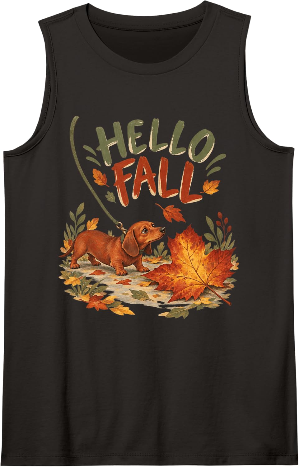 Hello Fall Stubborn Dachshund Walk Sleeveless Tank Top - Black