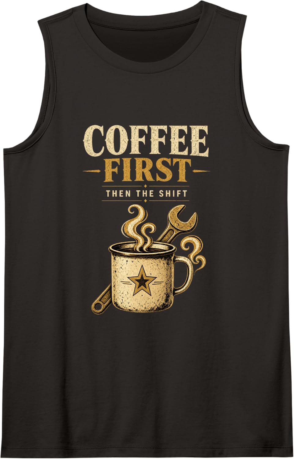 Coffee First Mechanic Work Shift Wrench Humor Sleeveless Tank Top - Black