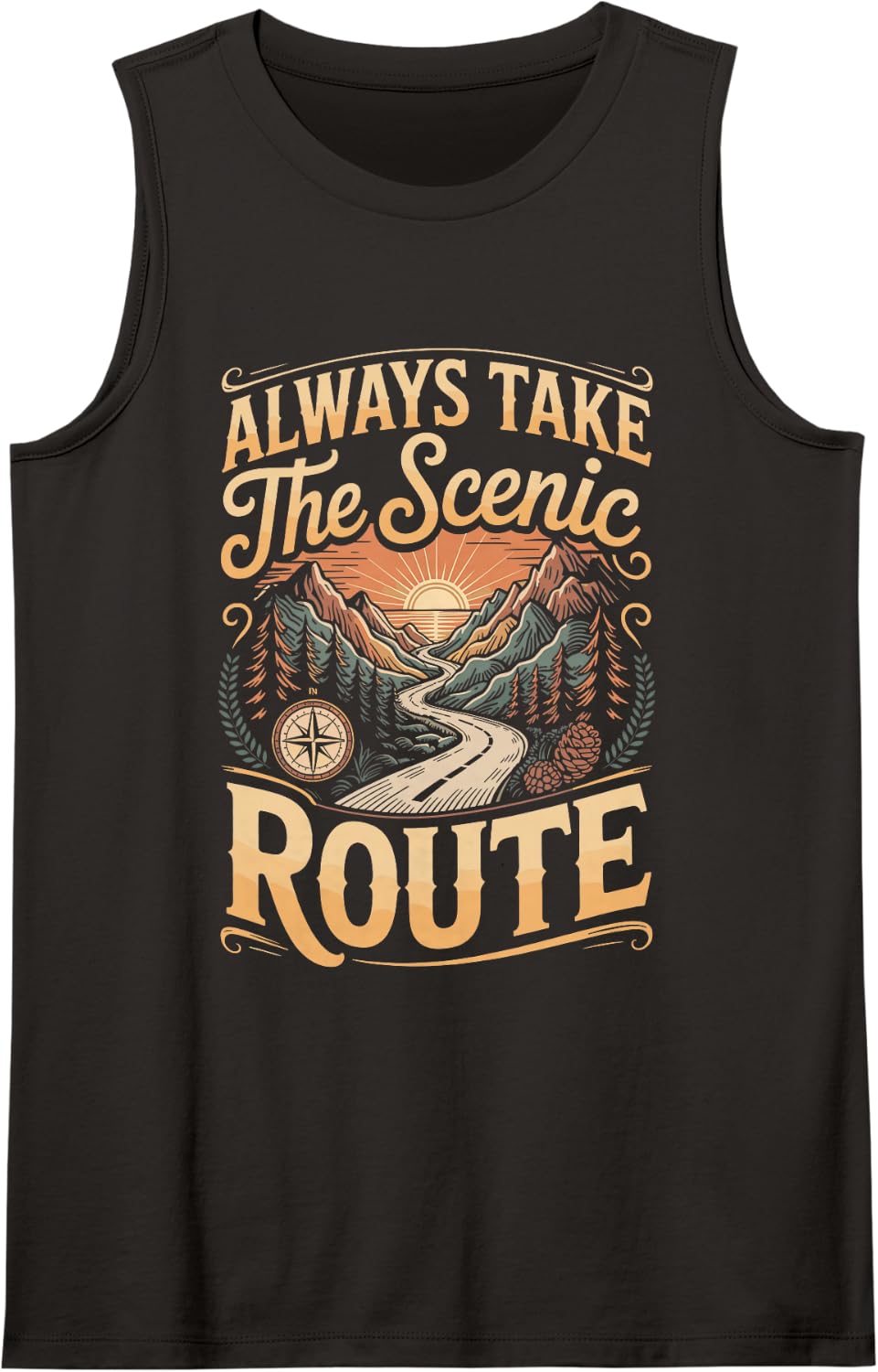 Always Take The Scenic Route Trekking Hiking Trail Sleeveless Tank Top - Black