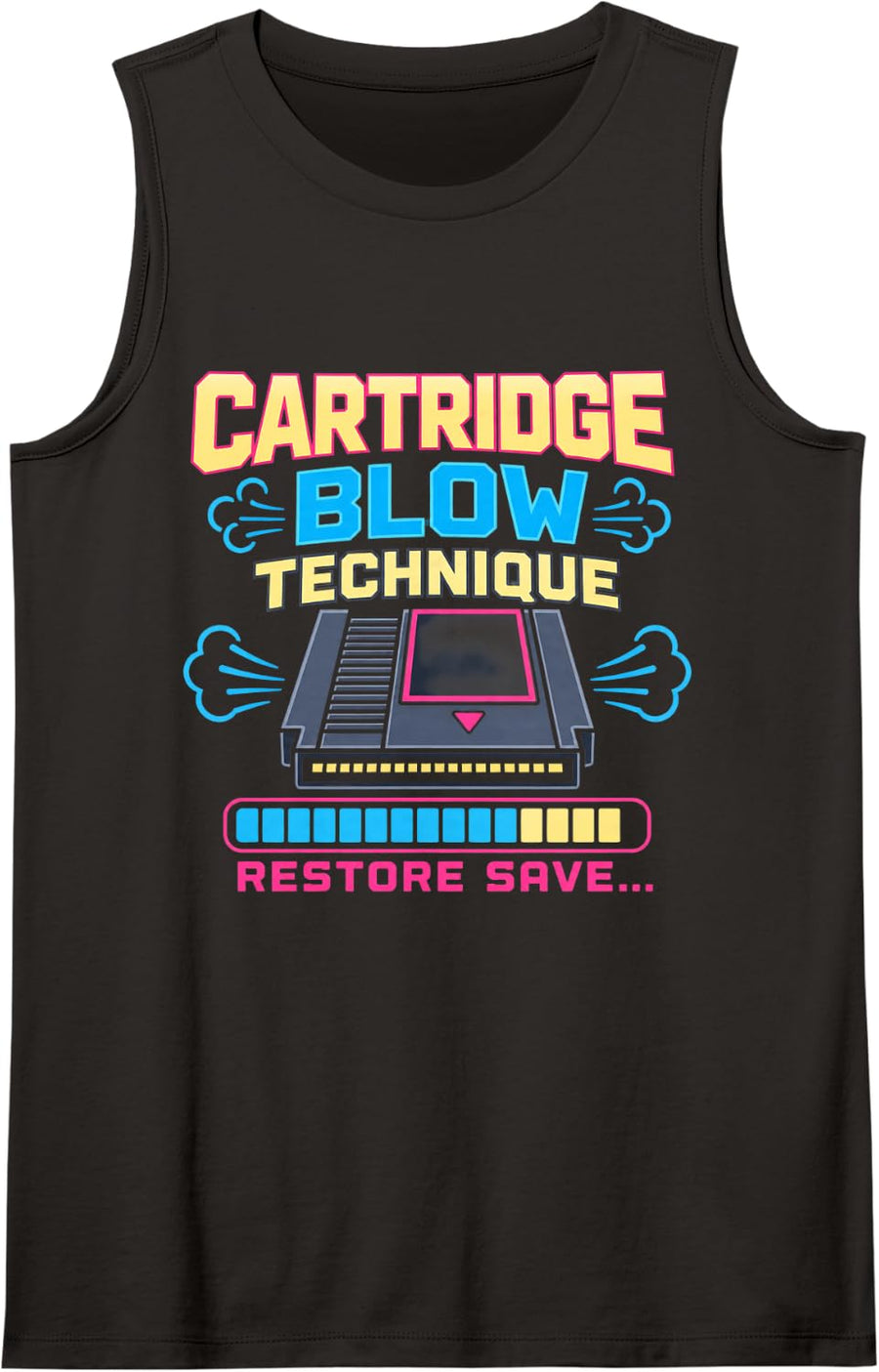 Cartridge Blow Technique Funny Gamer Retro Gaming Humor Sleeveless Tank Top - Black