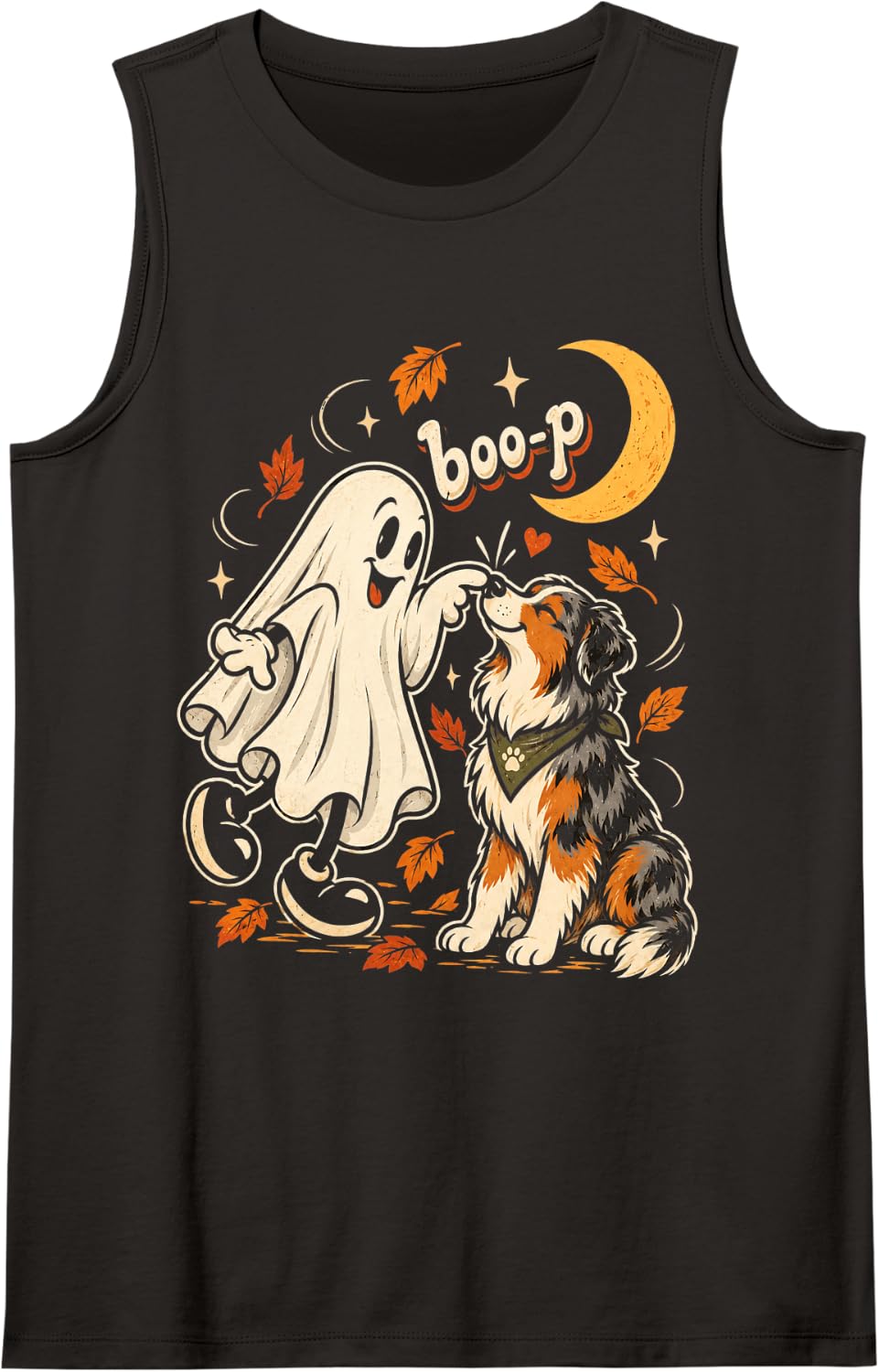 Halloween Boo-P Ghost Dog Aussie Australian Shepherd Sleeveless Tank Top - Black