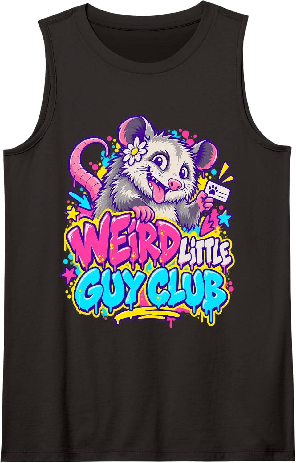 Weird Little Guy Club Opossum Humor Sleeveless Tank Top - Black