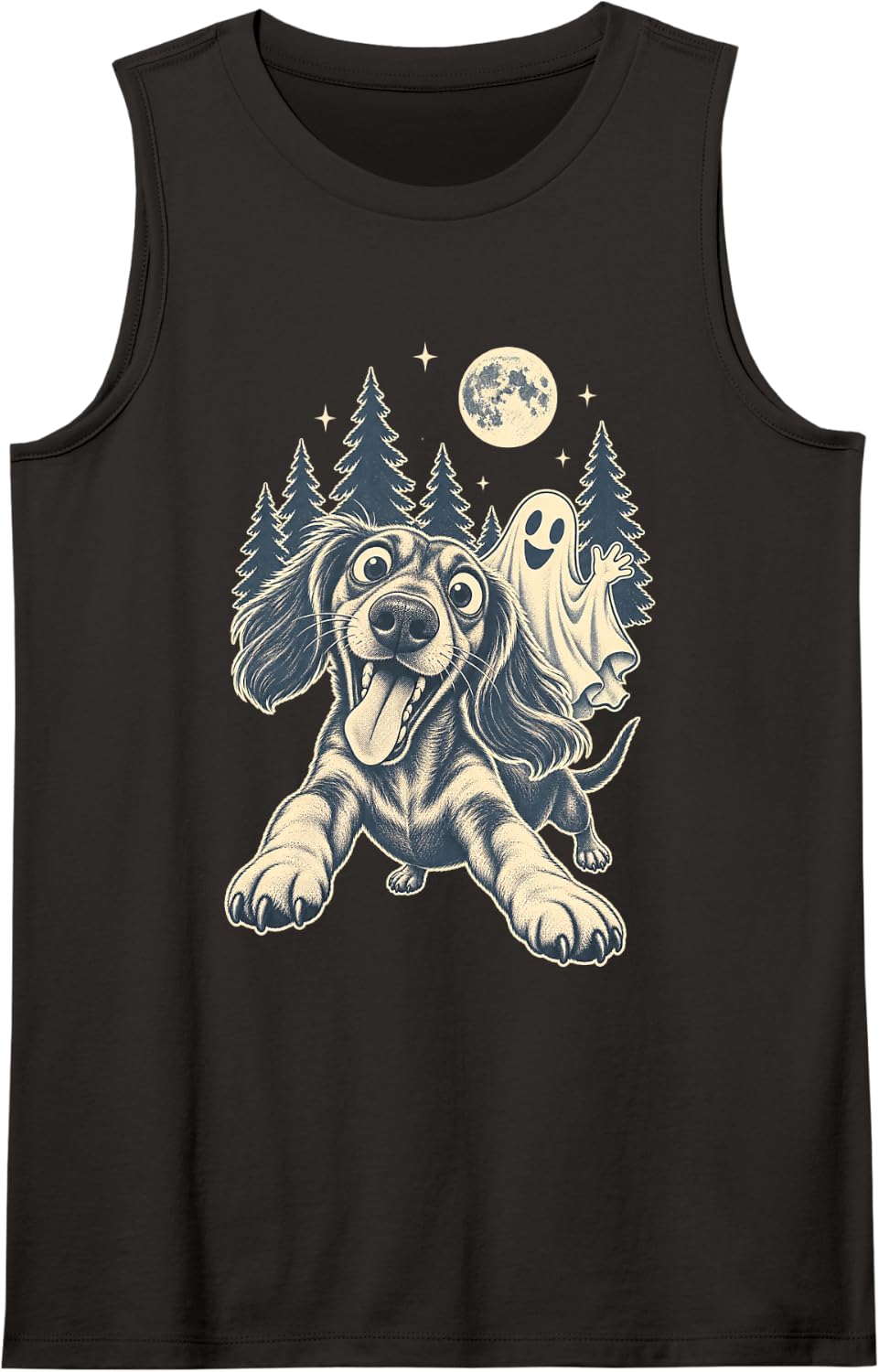 Dachshund Ghost Selfie Halloween Dog Lover Sleeveless Tank Top - Black