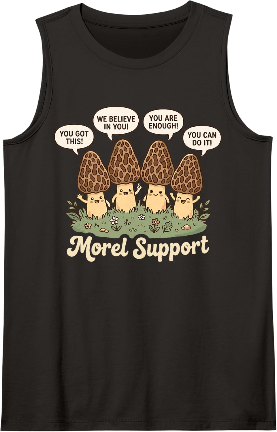 Cute Morel Mushrooms Inspirational Support Design Sleeveless Tank Top - Black