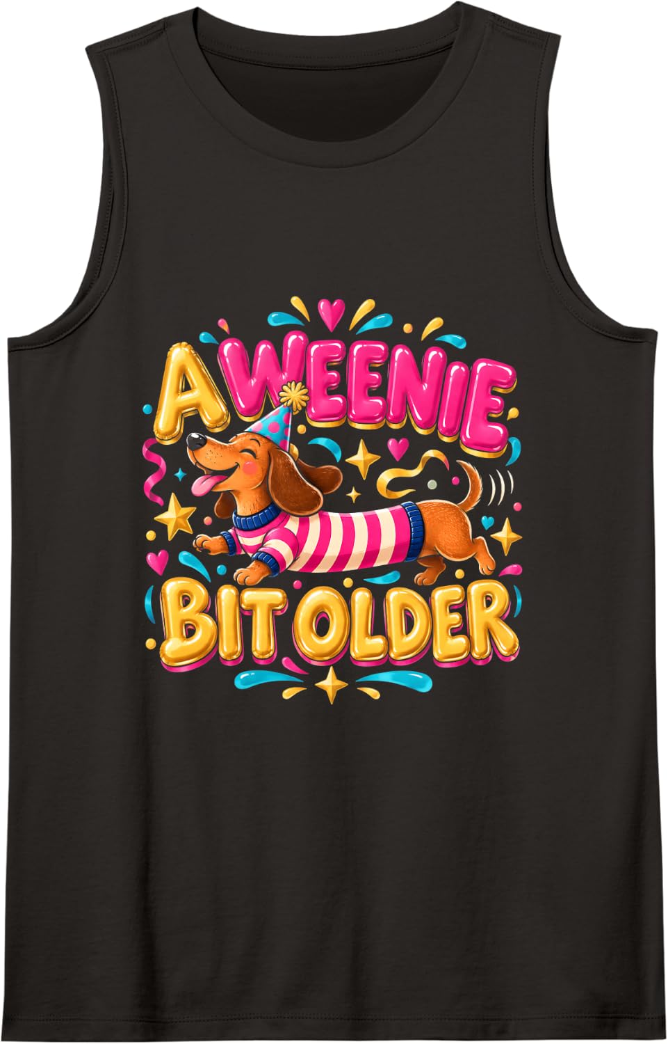 A Weenie Bit Older Funny Dachshund Birthday Dog Cute Striped Sleeveless Tank Top - Black