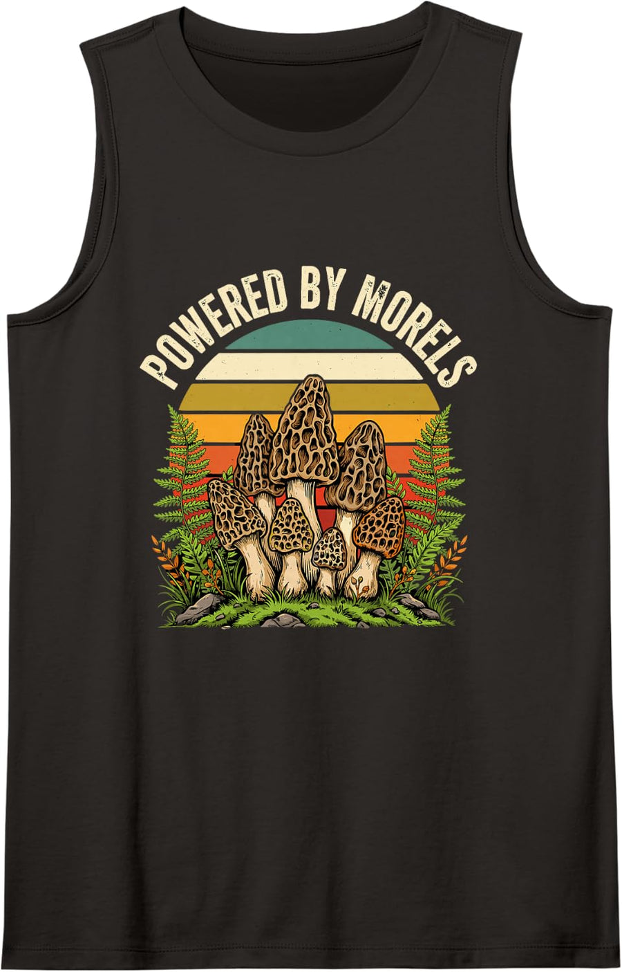 Mushroom Hunter Powered By Morels Foraging Sleeveless Tank Top - Black