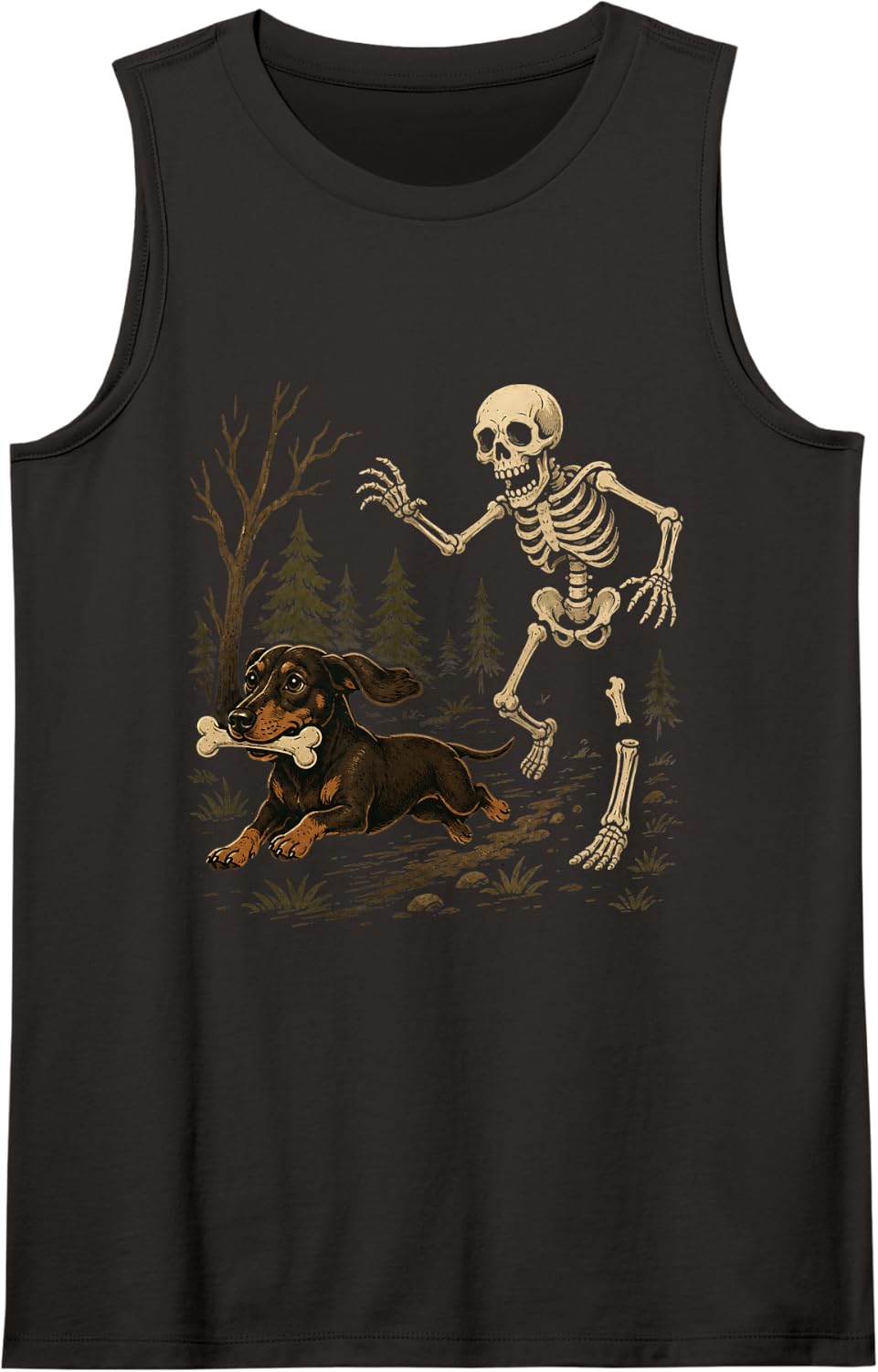 Funny Dachshund Skeleton Halloween Dog Lover Sleeveless Tank Top - Black