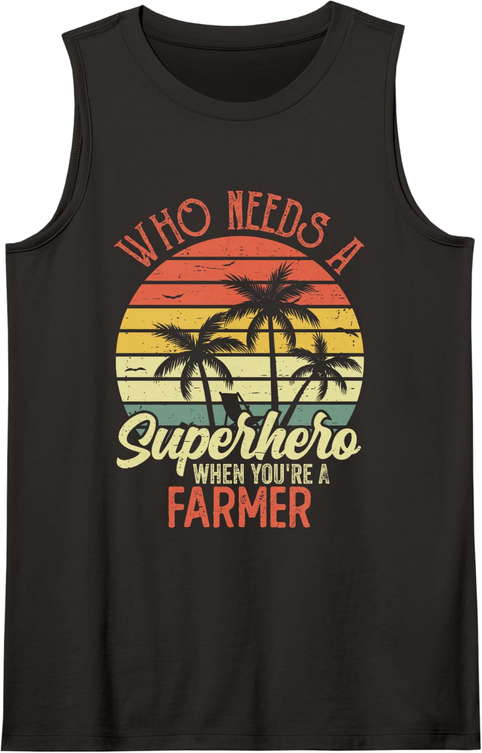 Funny Farmer Superhero Vintage Tee for Men Dad Sleeveless Tank Top - Black