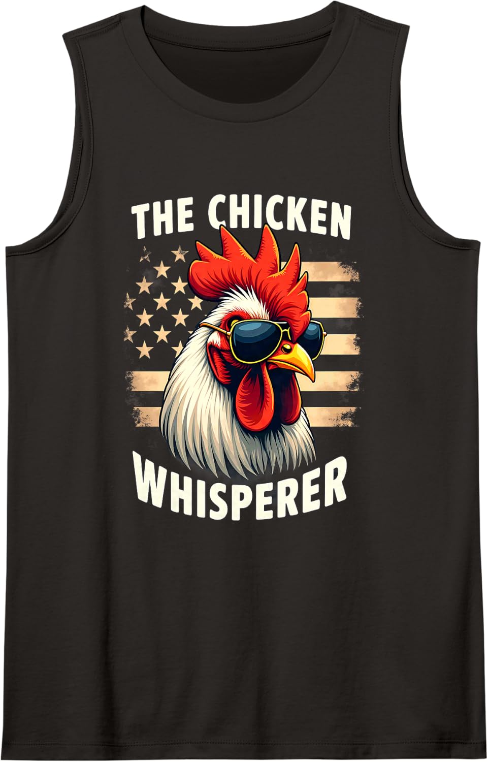 Farmer US Flag Chicken Whisperer Rooster Sleeveless Tank Top - Black