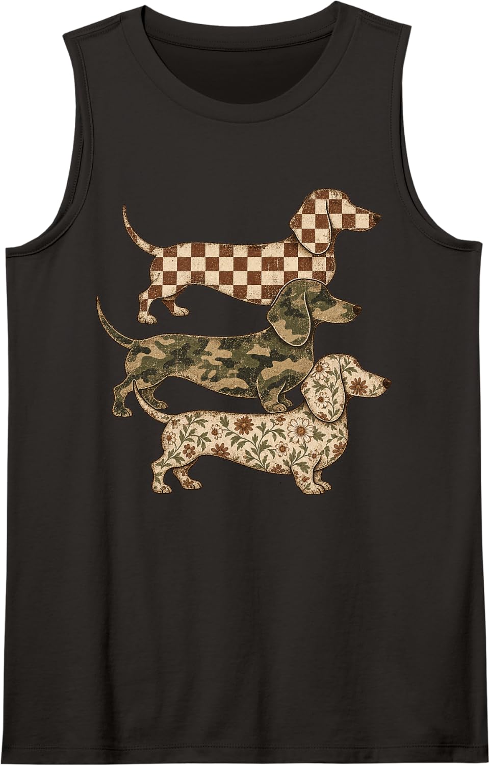 Dachshund Patchwork Dogs Fall Pet Lover Trio Sleeveless Tank Top - Black