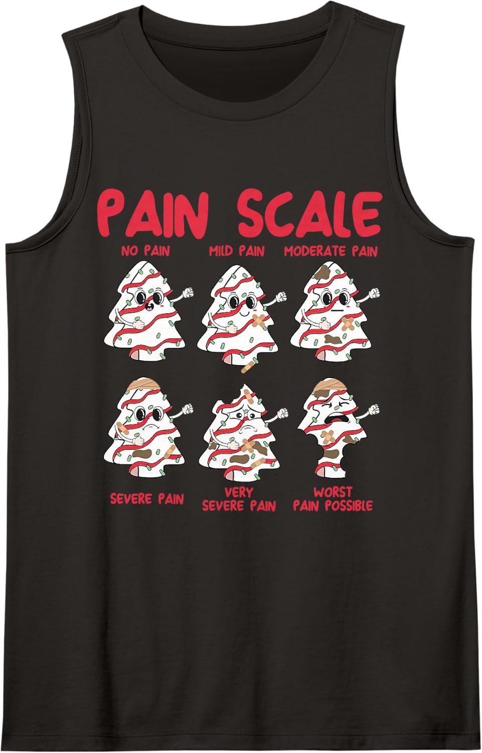 Pain Scale Christmas Tree Cake Nurse Christmas School Nurse Sleeveless Tank Top - Black
