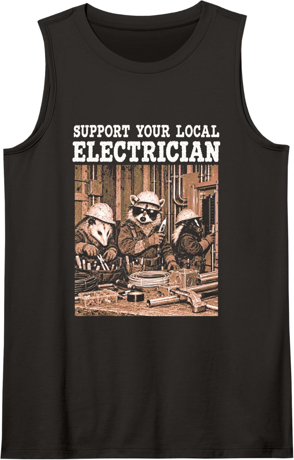 Raccoon Opossum Sleeveless Tank Top - Black