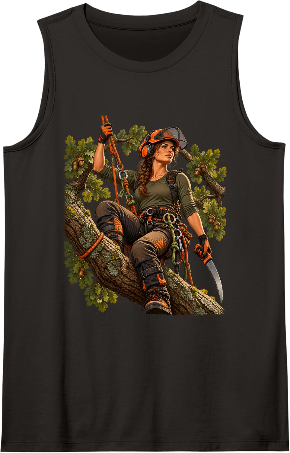 Female Arborist Woman Tree Climber Chainsaw Tree Surgeon Sleeveless Tank Top - Black