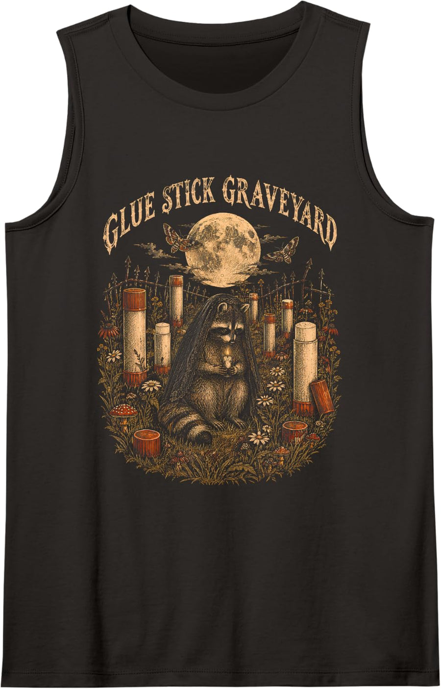 Glue Stick Graveyard Funny Art Teacher Raccoon Sleeveless Tank Top - Black
