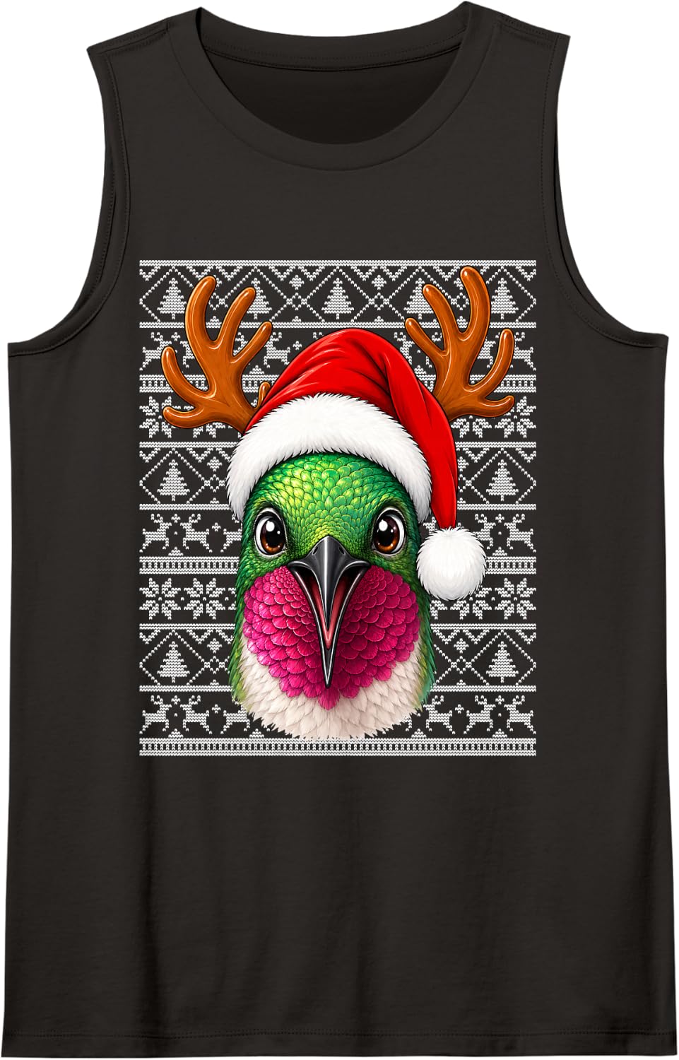 Hummingbird Christmas Santa Hat Ugly Sweaters Cute Xmas Sleeveless Tank Top - Black
