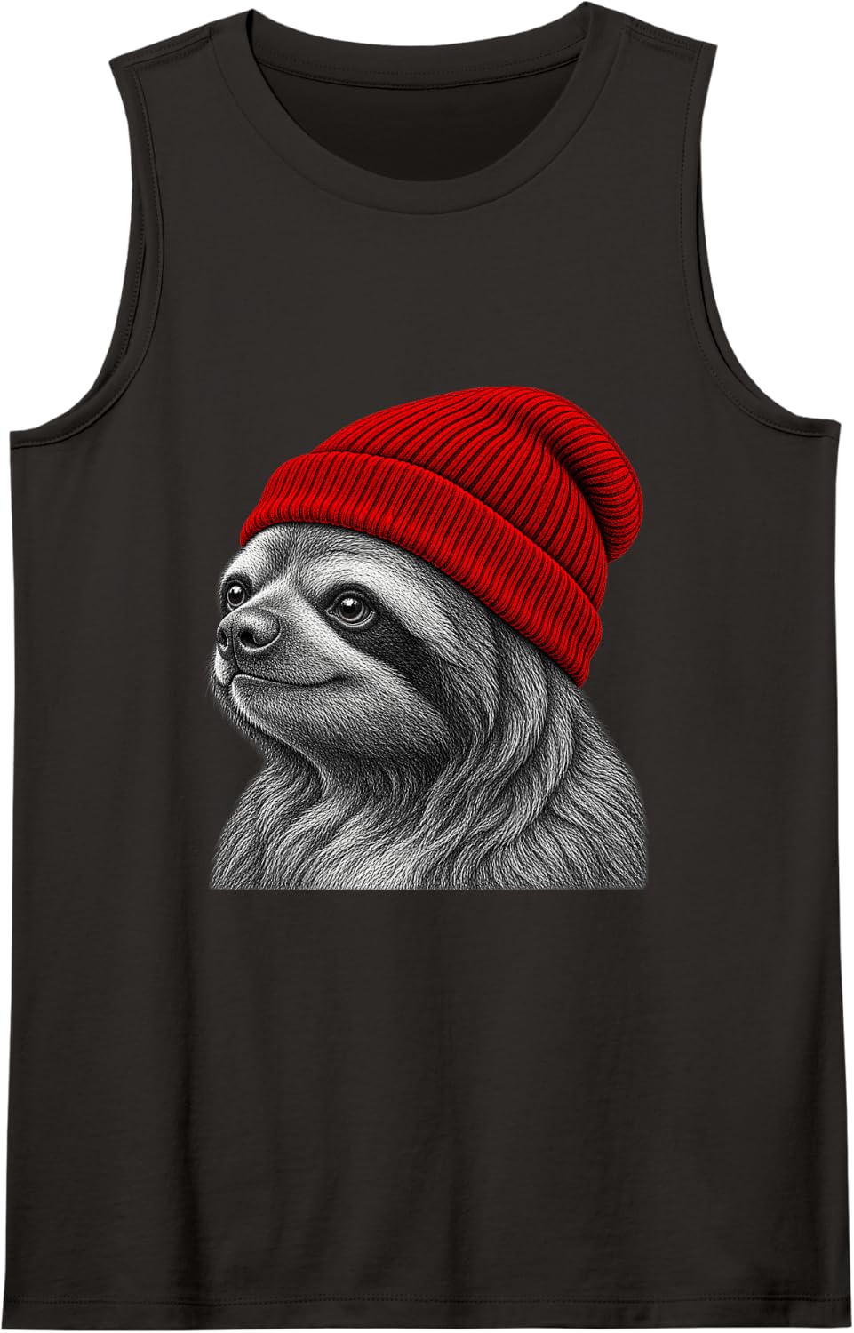 Sloth Wearing Beanie Funny Chill Animal Lover Sleeveless Tank Top - Black