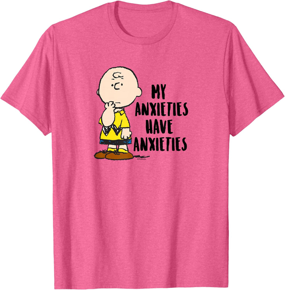 Peanuts - Charlie Brown My Anxieties Have Anxieties T-Shirt Small - Pink Heather