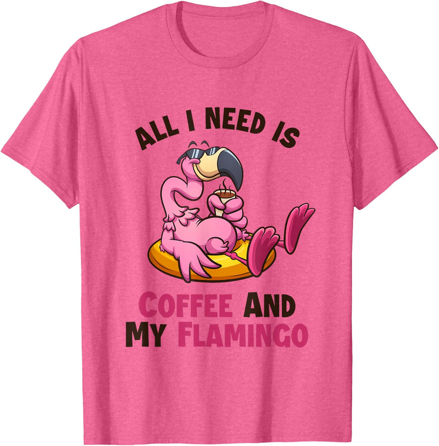 Coffee and My Flamingo Phoenicopterus American Flamingo T-Shirt - Pink Heather