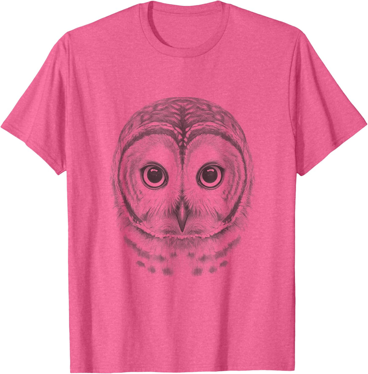 Vintage Barred Owl Face Hand Drawn Art Design T-Shirt - Pink Heather