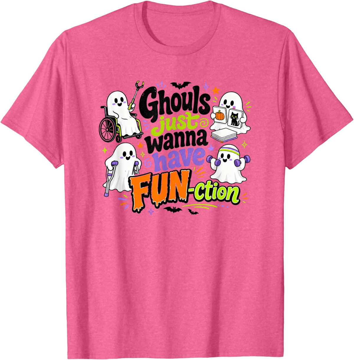 Rehab Therapy Team Halloween for SLP, OT, and PT T-Shirt - Pink Heather