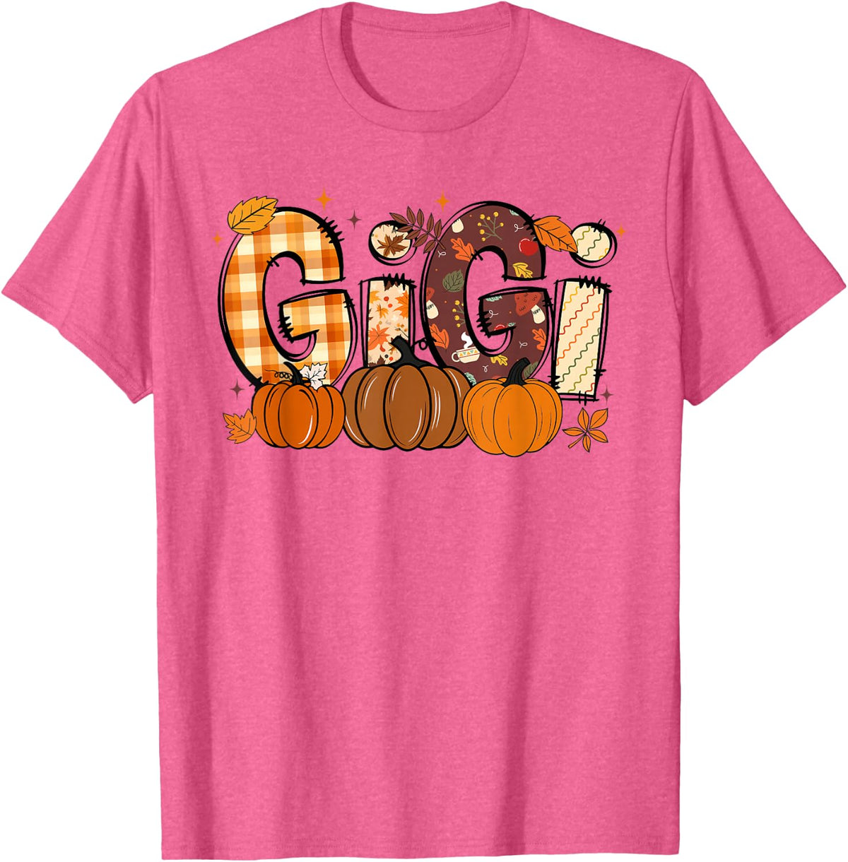 Retro Gigi Pumpkin Fall Leaves Grandma Fall Thanksgiving T-Shirt - Pink Heather