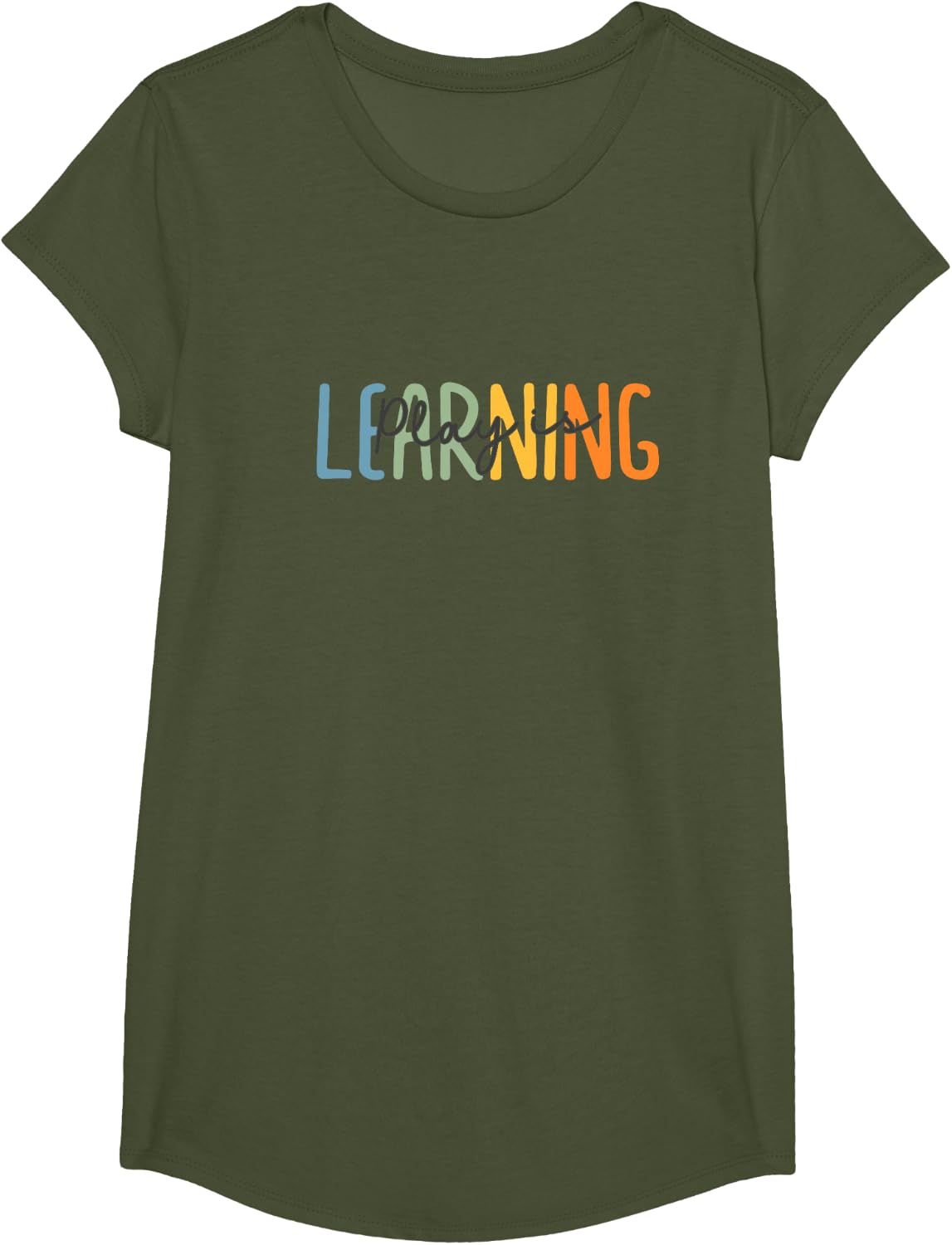 Vintage Play Is Learning Back To School Toddler Teacher T-Shirt - Girls Olive Green