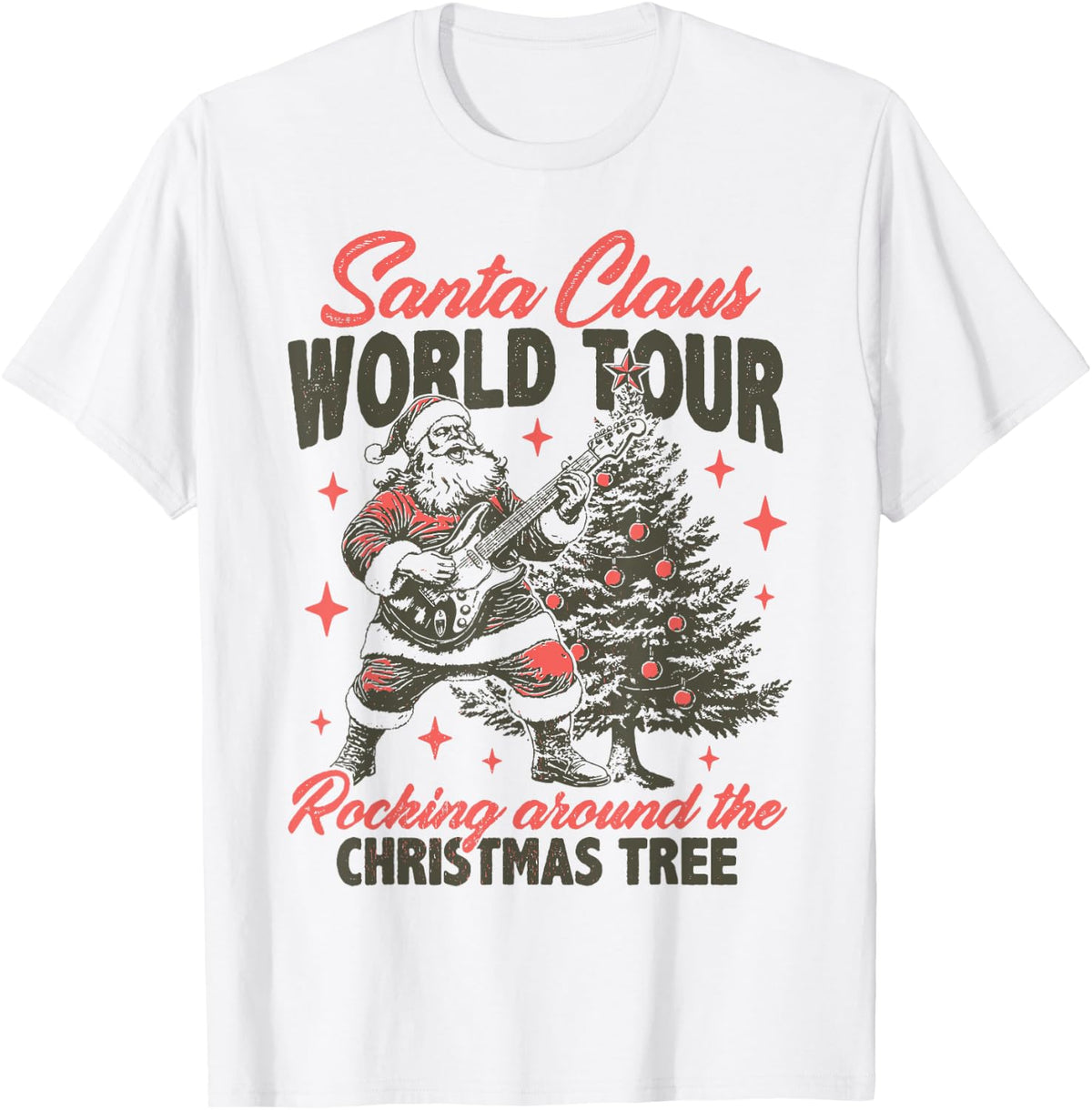 Santa Claus World Tour Rocking Around The Christmas Tree T-Shirt - White