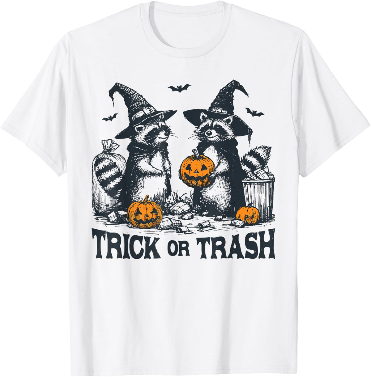 Raccoon Trick or Trash Panda Funny Spooky Season T-Shirt Tee for Halloween - White