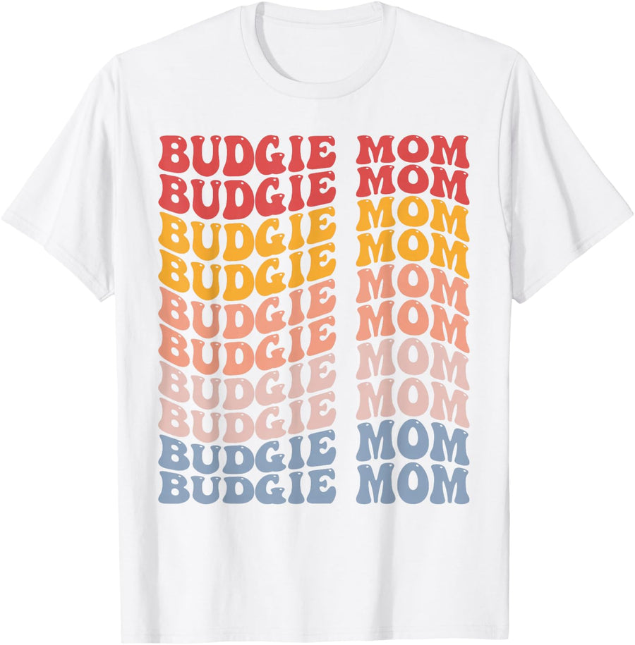 Budgie Mom Groovy Parakeet Budgie Parrot T-Shirt - White