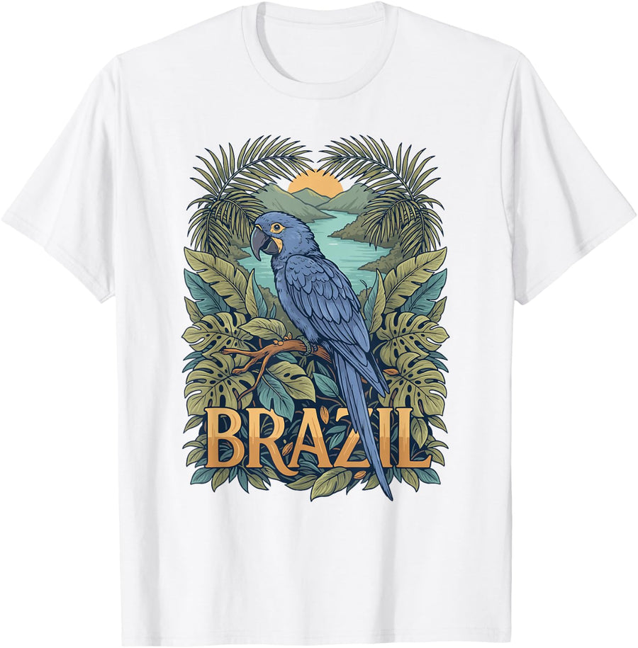 Brazil Blue Macaw Tropical Rainforest Wildlife T-Shirt - White