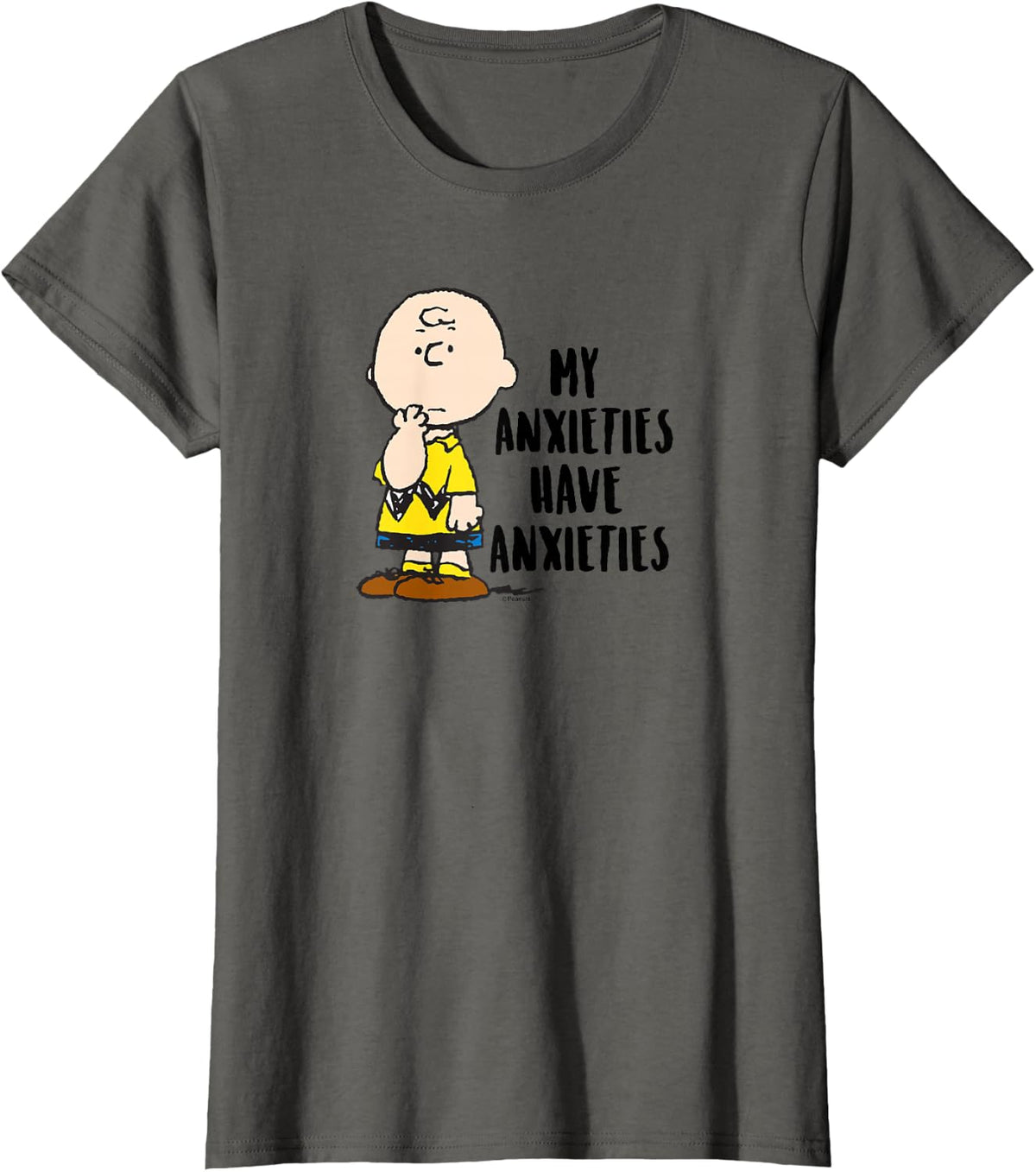 Peanuts - Charlie Brown My Anxieties Have Anxieties T-Shirt Small - Asphalt Grey