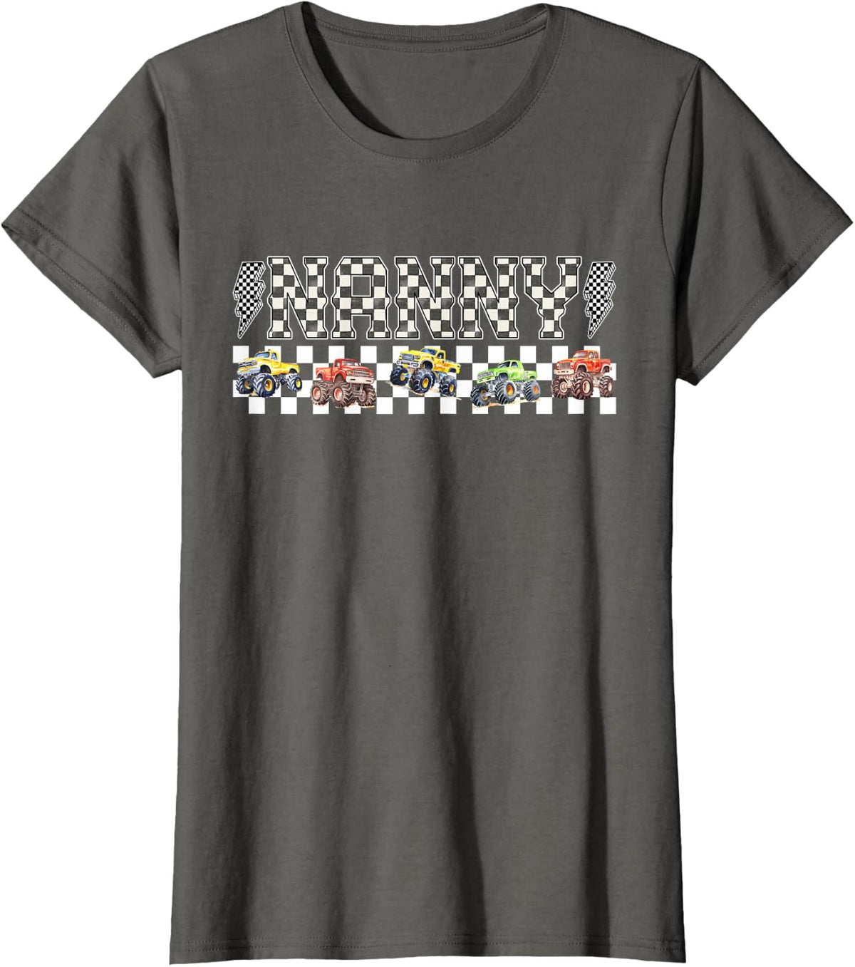 Nanny Retro Monster Truck Family Crew Birthday Matching T-Shirt - Asphalt Grey