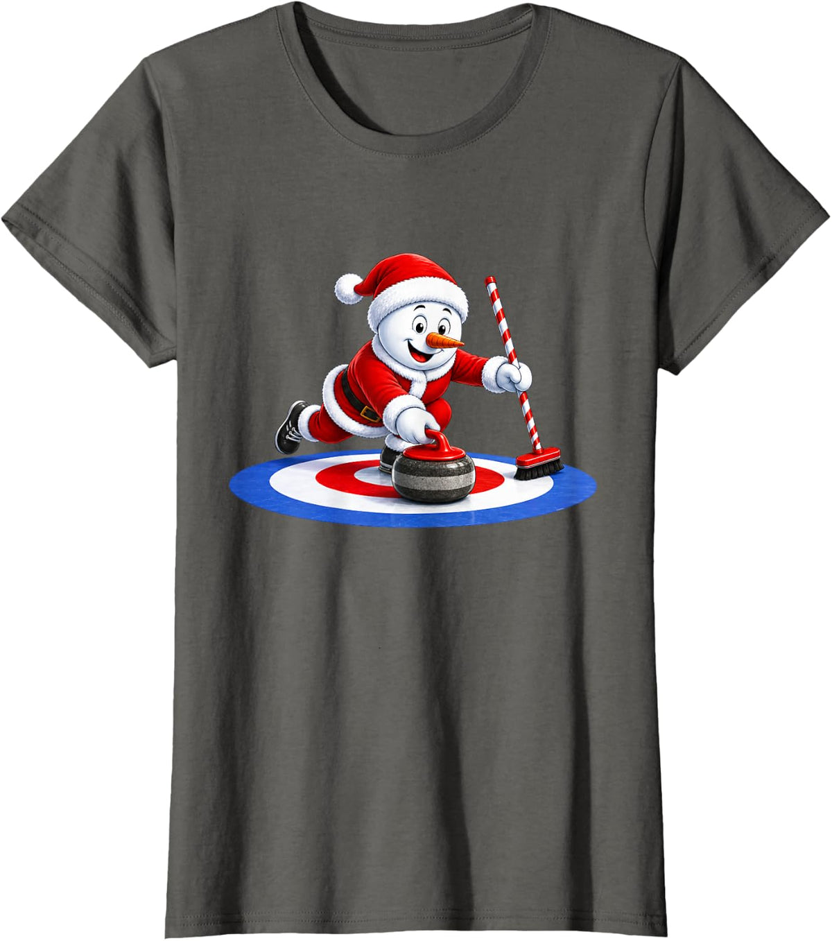 Cute Snowman Curling Christmas Design for Winter Players T-Shirt - Asphalt Grey
